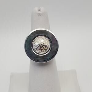 Kameleon Sterling Silver Mother of Pearl Filigree Enamel Jewel-pop Ring Size 7.5